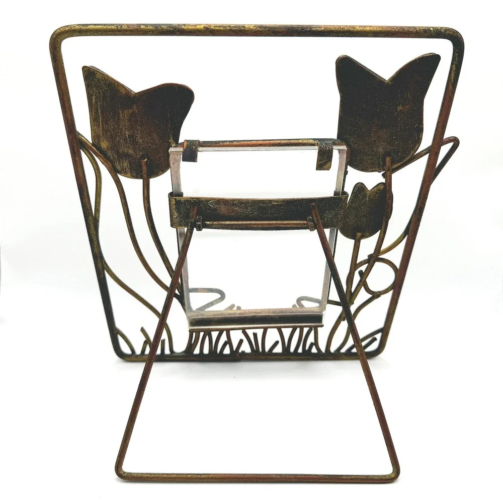 Metal Tulip Picture Frame Floral Tulip Rustic Folk Art Tabletop Photo Holder